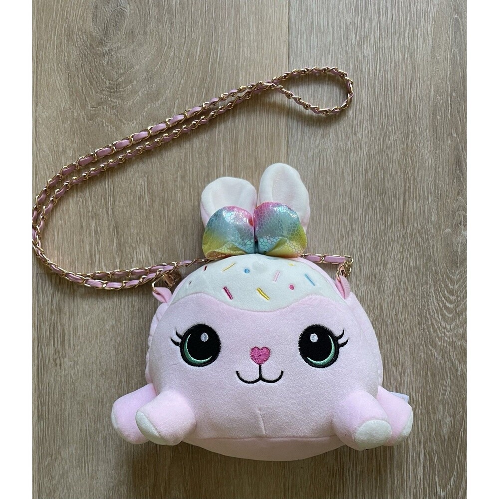 Plush Bunny Crossbody Purse Pastel Pink Rainbow Bow Kawaii Shoulder Bag